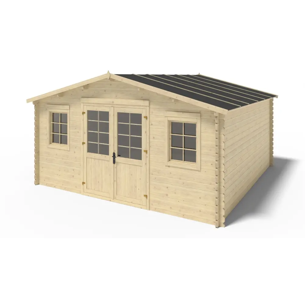 Abri de jardin en bois - 5x5 m + terrasse avec balustrade et avant-toit en bois - 35 m2