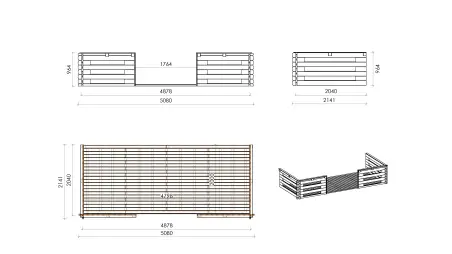 Abri de jardin en bois - 5x5 m + terrasse avec balustrade et avant-toit en bois - 35 m2