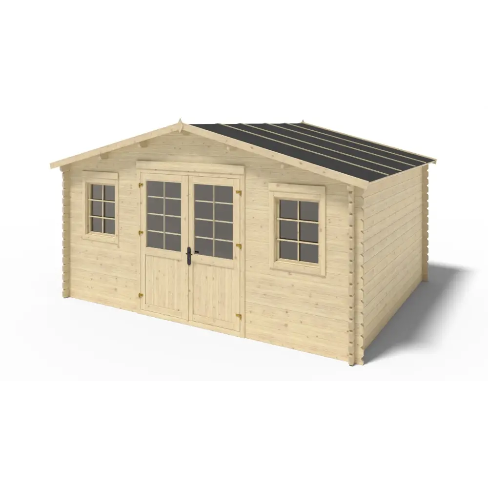 Abri de jardin en bois - 5x4 m + terrasse avec balustrade et avant-toit en bois - 30 m2