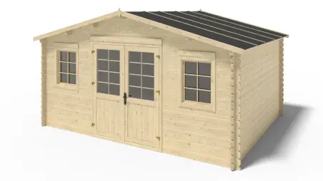 Abri de jardin en bois - 5x4 m + terrasse avec balustrade et avant-toit en bois - 30 m2