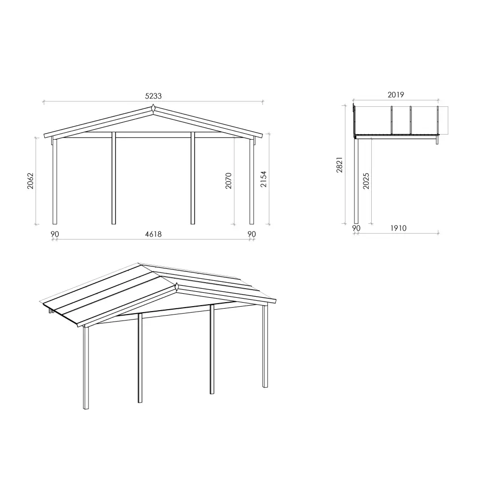 Abri de jardin en bois - 5x4 m + terrasse avec balustrade et avant-toit en bois - 30 m2