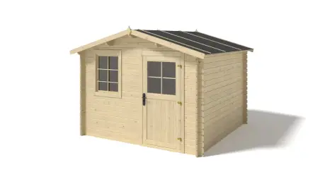 Abri de jardin en bois - 3x2.5 m + terrasse avec balustrade et avant-toit en bois - 16.5 m2