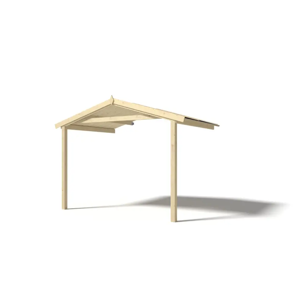 Abri de jardin en bois - 3x2.5 m + terrasse avec balustrade et avant-toit en bois - 16.5 m2