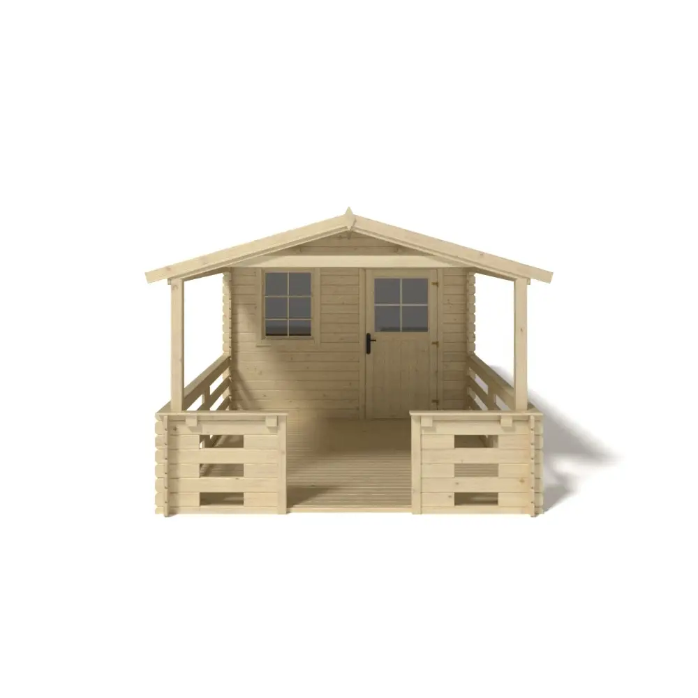 Abri de jardin en bois - 3x2.5 m + terrasse avec balustrade et avant-toit en bois - 16.5 m2