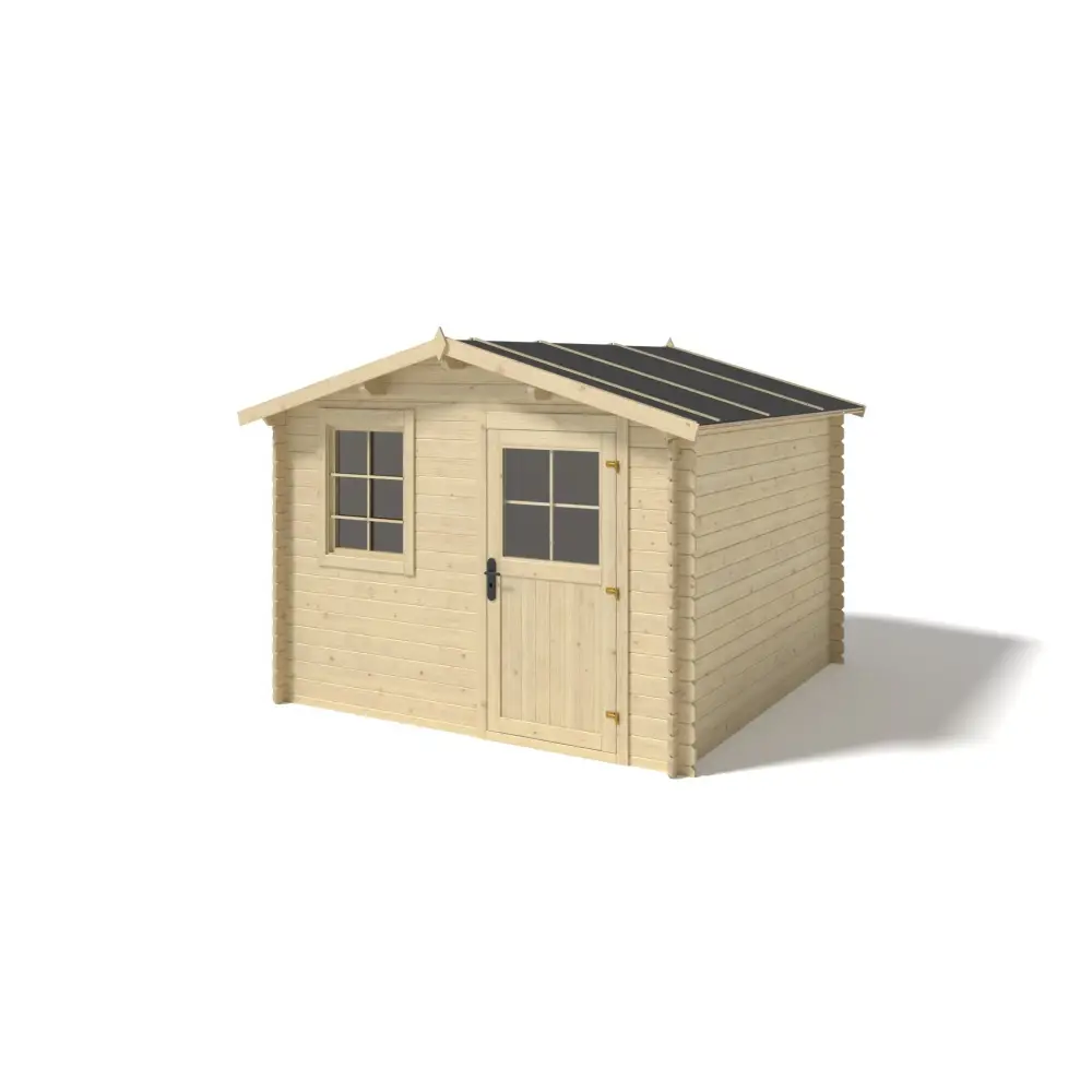 Abri de jardin en bois - 3x2 m + terrasse avec balustrade et avant-toit en bois - 15 m2