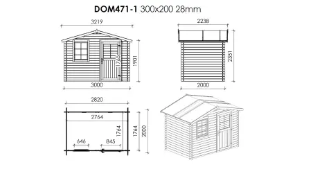 Abri de jardin en bois - 3x2 m + terrasse avec balustrade et avant-toit en bois - 15 m2
