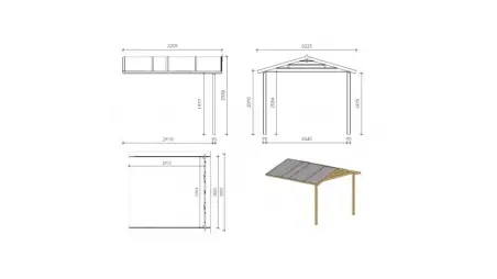 Abri de jardin en bois - 3x2 m + terrasse avec balustrade et avant-toit en bois - 15 m2