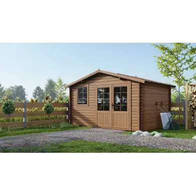 Abri de jardin en bois - 11.7m2 - 3.9x3m - Traité - Ep. 34mm - Couleur: marron