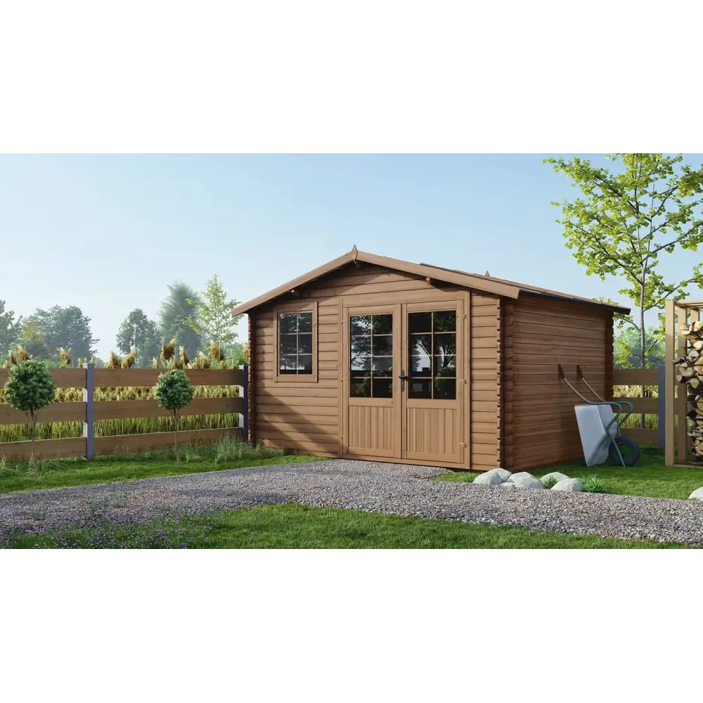 Abri de jardin en bois - 11.7m2 - 3.9x3m - Traité - Ep. 34mm - Couleur: marron