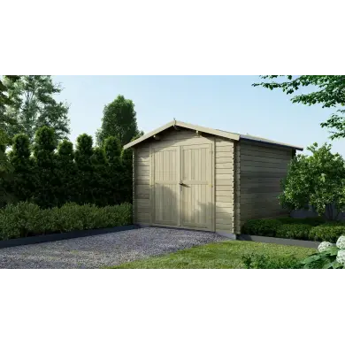 Abri de jardin en bois - 9m2 - 3x3m - Traité - Ep. 28mm - Couleur: vert