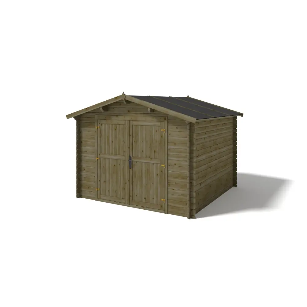 Abri de jardin en bois - 9m2 - 3x3m - Traité - Ep. 28mm - Couleur: vert