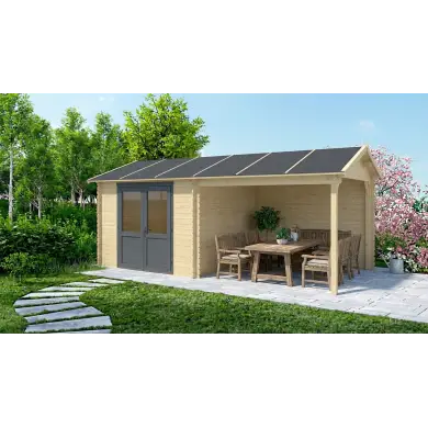 Abri de jardin en bois - 17.4m2 - 5.79x3m - Ep. 28mm - Couleur: naturel