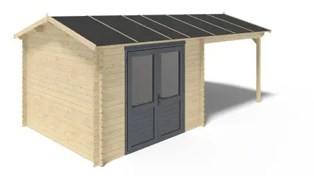 Abri de jardin en bois - 17.4m2 - 5.79x3m - Ep. 28mm - Couleur: naturel