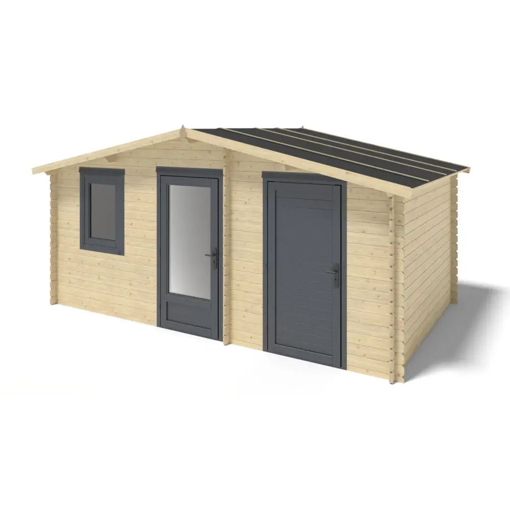 Abri de jardin en bois - 15m2 - 5x3m - Ep. 28mm - Couleur: naturel