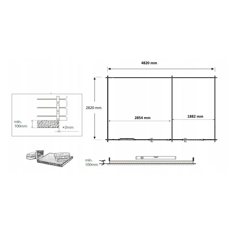 Abri de jardin en bois - 15m2 - 5x3m - Ep. 28mm - Couleur: naturel