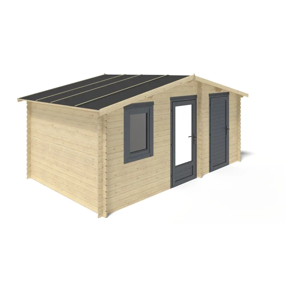 Abri de jardin en bois - 15m2 - 5x3m - Ep. 28mm - Couleur: naturel