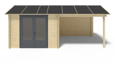 Abri de jardin en bois - 17.4m2 - 5.79x3m - Ep. 28mm - Couleur: naturel