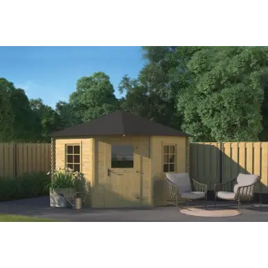 Abri de jardin en bois - 7.3m2 - 3x3m - Traité - Ep. 28mm - Couleur: vert