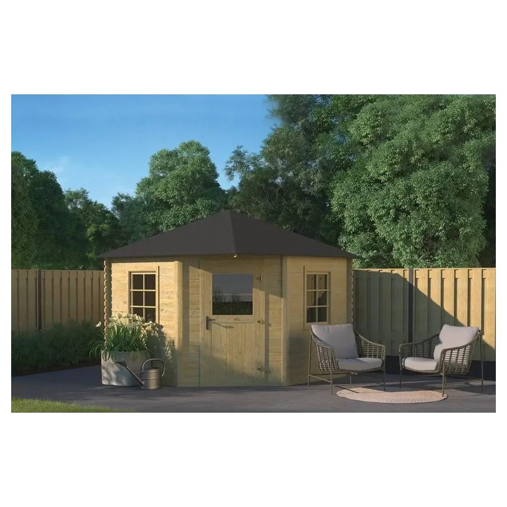 Abri de jardin en bois - 7.3m2 - 3x3m - Traité - Ep. 28mm - Couleur: vert