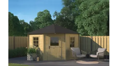 Abri de jardin en bois - 7.3m2 - 3x3m - Traité - Ep. 28mm - Couleur: vert