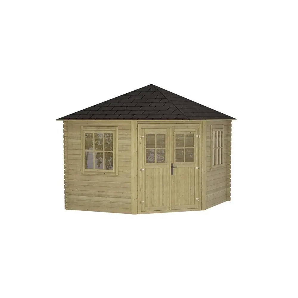 Abri de jardin en bois - 7.3m2 - 3x3m - Traité - Ep. 28mm - Couleur: vert