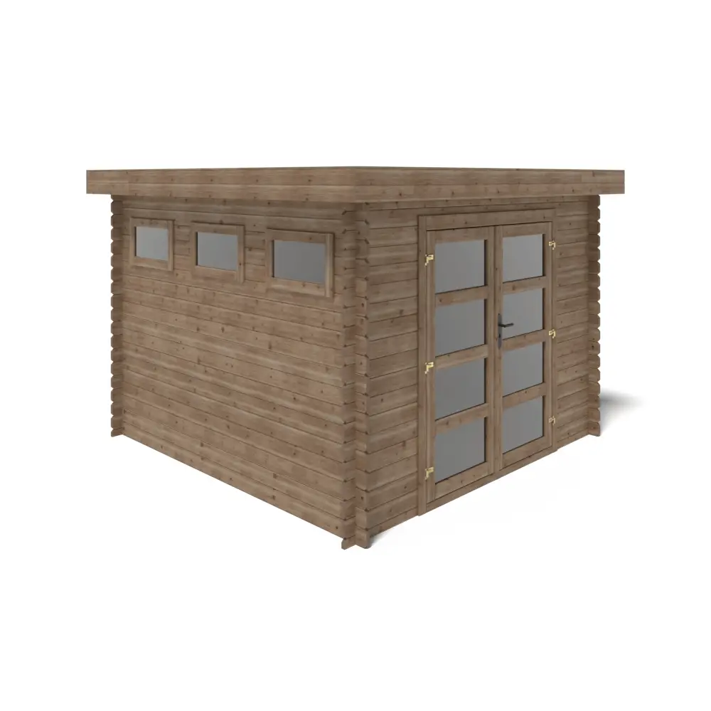 Abri de jardin en bois - 9m2 - 3x3m - Traité - Ep. 28mm - Couleur: marron