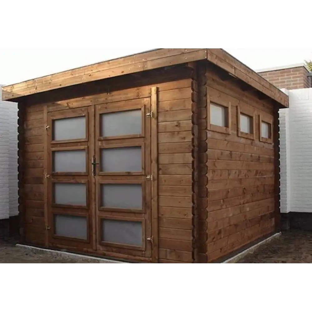 Abri de jardin en bois - 9m2 - 3x3m - Traité - Ep. 28mm - Couleur: marron