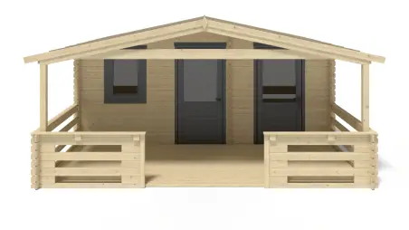 Abri de jardin en bois - 5x3 m + terrasse avec balustrade et avant-toit en bois - 25 m2