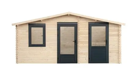 Abri de jardin en bois - 5x3 m + terrasse avec balustrade et avant-toit en bois - 25 m2