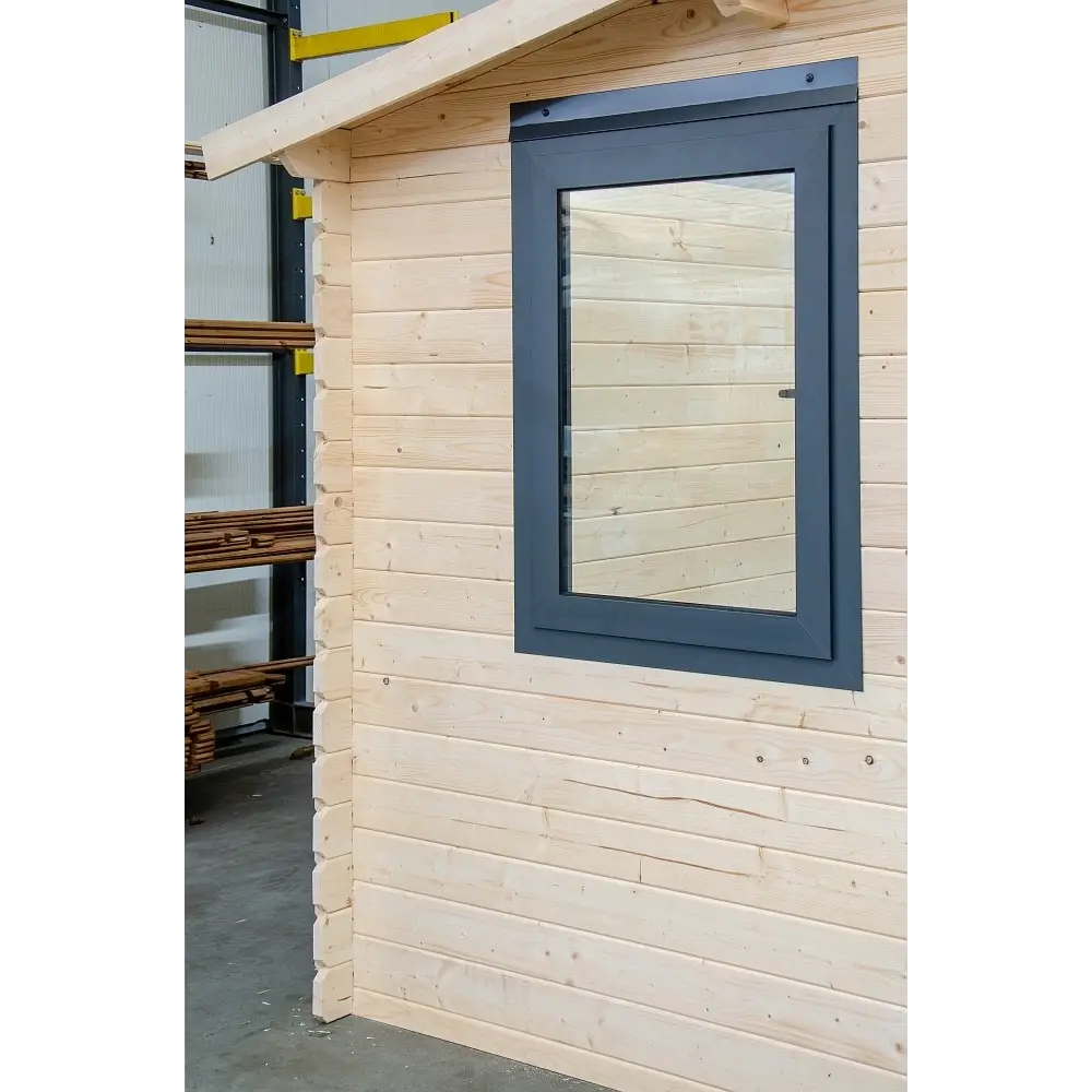 Abri de jardin en bois - 5x3 m + terrasse avec balustrade et avant-toit en bois - 25 m2