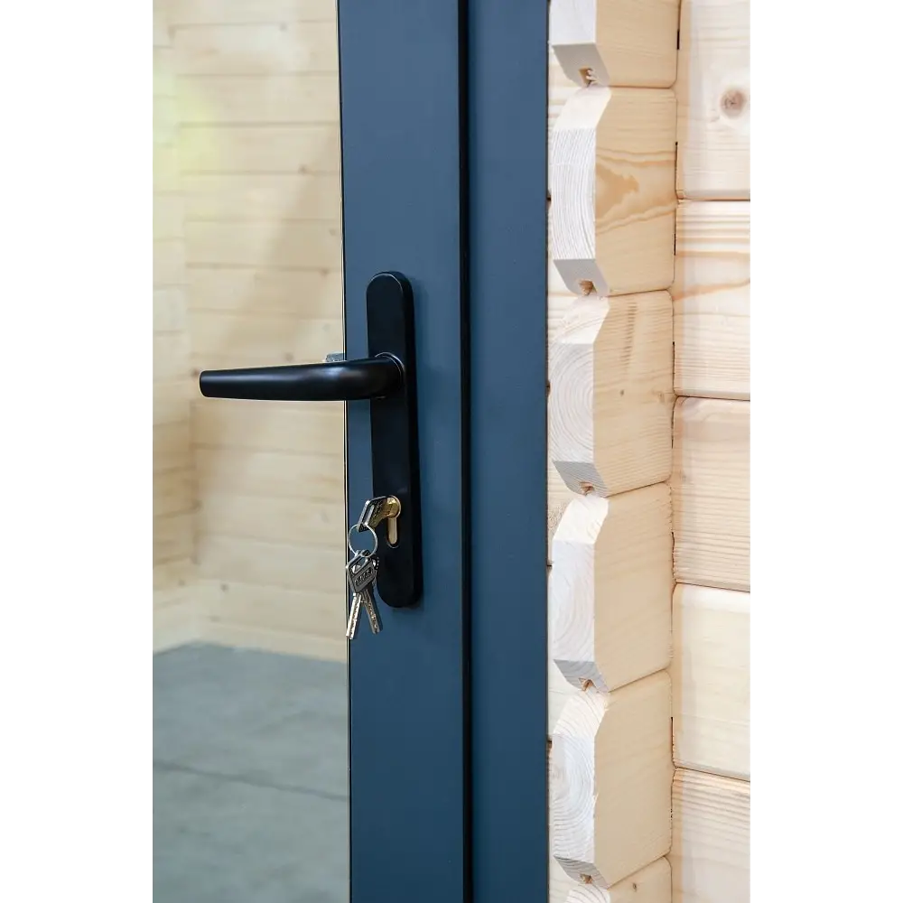 Abri de jardin en bois - 5x3 m + terrasse avec balustrade et avant-toit en bois - 25 m2