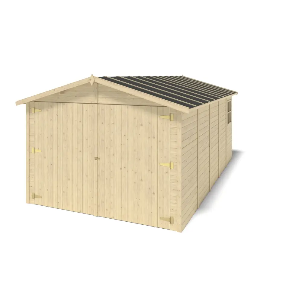 Garage en bois - 14.94m2 - 3.05x4.93m - Ep. 18mm - couleur: naturel