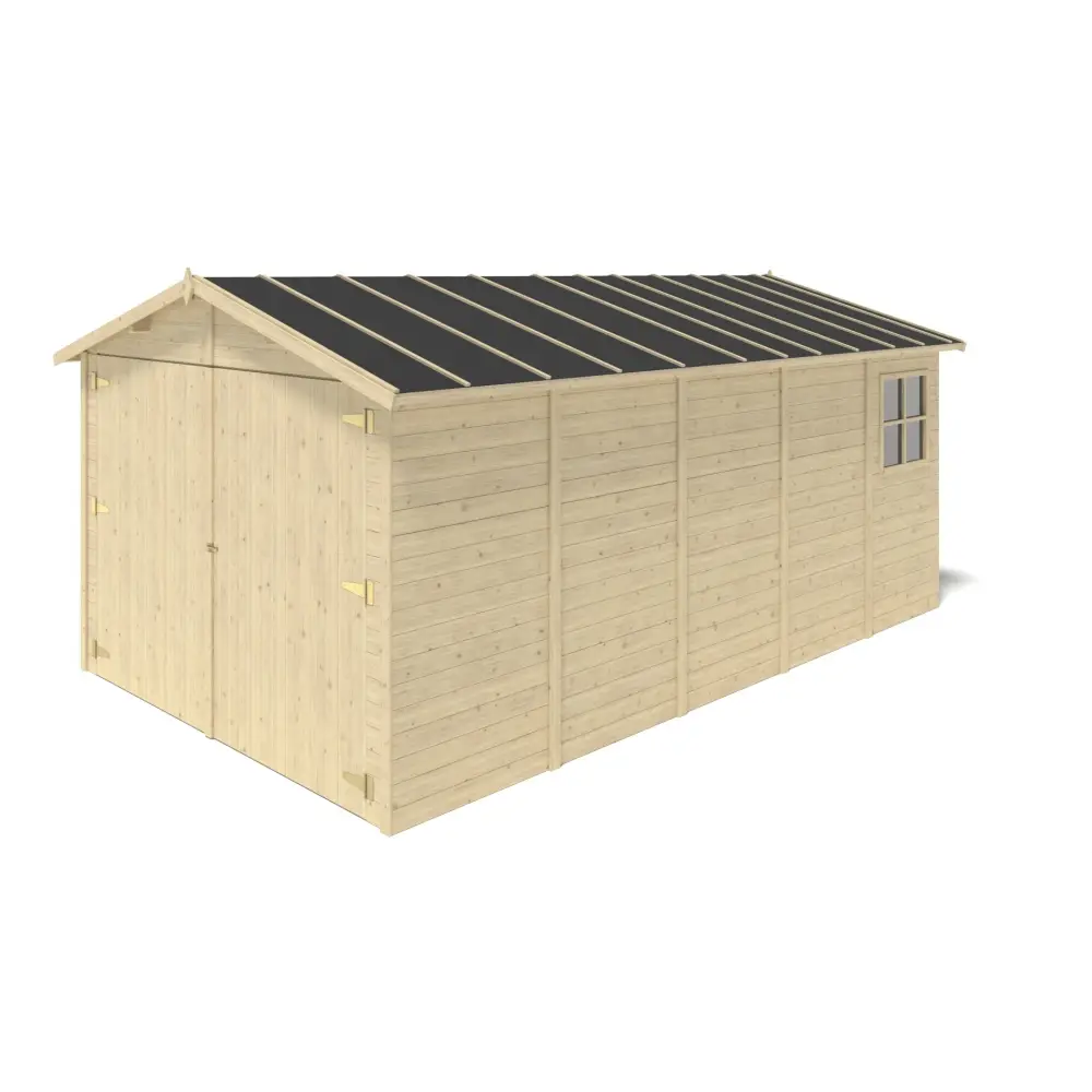 Garage en bois - 14.94m2 - 3.05x4.93m - Ep. 18mm - couleur: naturel