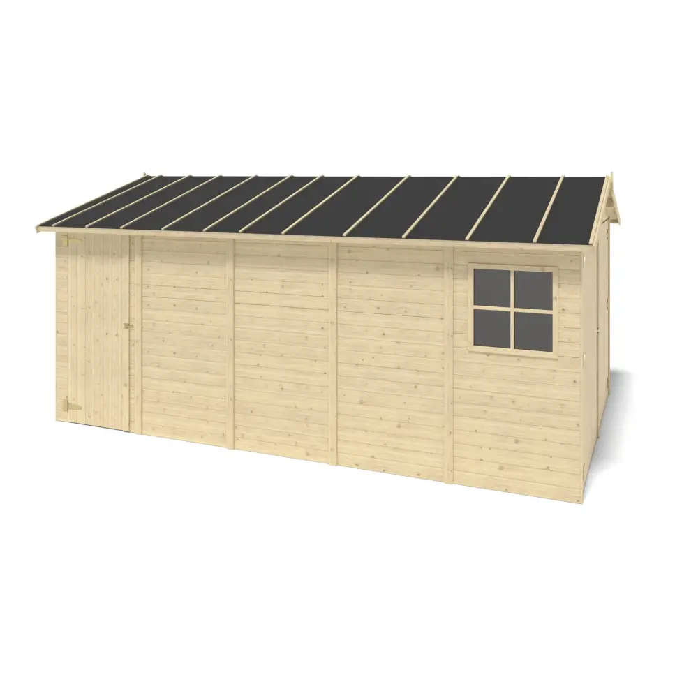 Garage en bois - 14.94m2 - 3.05x4.93m - Ep. 18mm - couleur: naturel