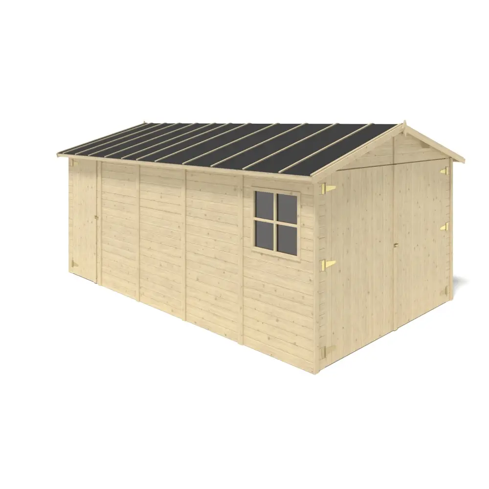 Garage en bois - 14.94m2 - 3.05x4.93m - Ep. 18mm - couleur: naturel