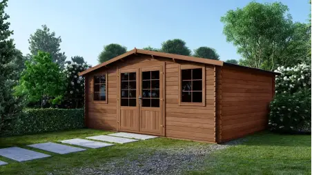 Abri de jardin en bois - 34.8m2 - 5.9x5.9m - Traité - Ep. 45mm - Couleur: marron
