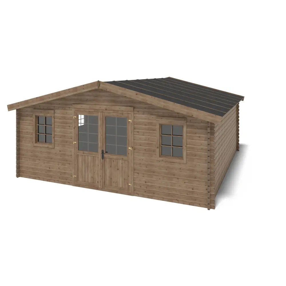 Abri de jardin en bois - 34.8m2 - 5.9x5.9m - Traité - Ep. 45mm - Couleur: marron