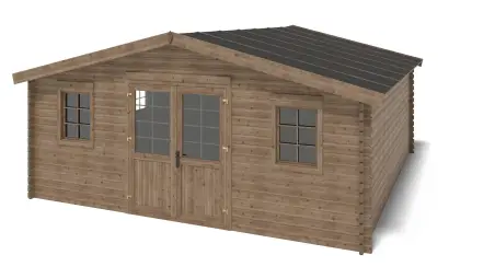 Abri de jardin en bois - 34.8m2 - 5.9x5.9m - Traité - Ep. 45mm - Couleur: marron