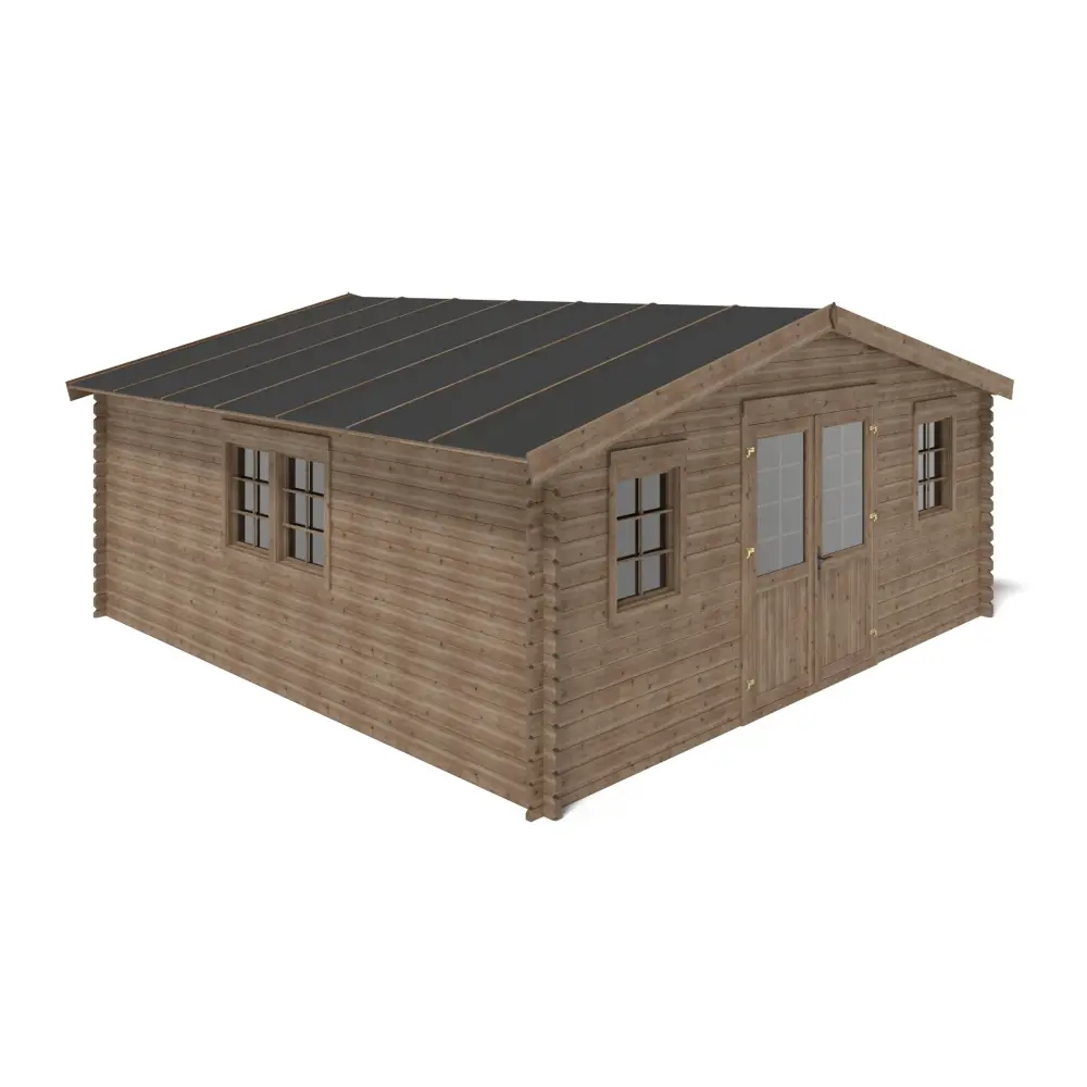 Abri de jardin en bois - 34.8m2 - 5.9x5.9m - Traité - Ep. 45mm - Couleur: marron