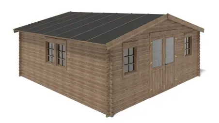 Abri de jardin en bois - 34.8m2 - 5.9x5.9m - Traité - Ep. 45mm - Couleur: marron