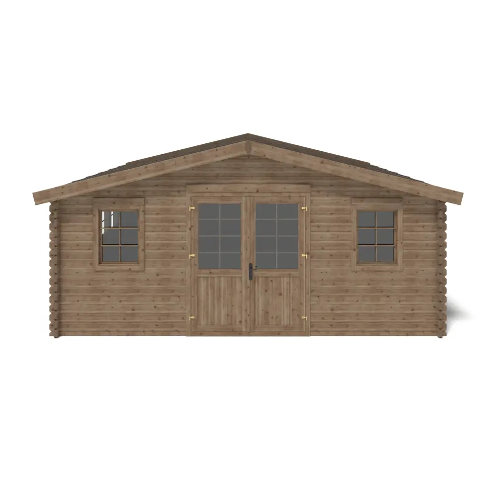 Abri de jardin en bois - 34.8m2 - 5.9x5.9m - Traité - Ep. 45mm - Couleur: marron