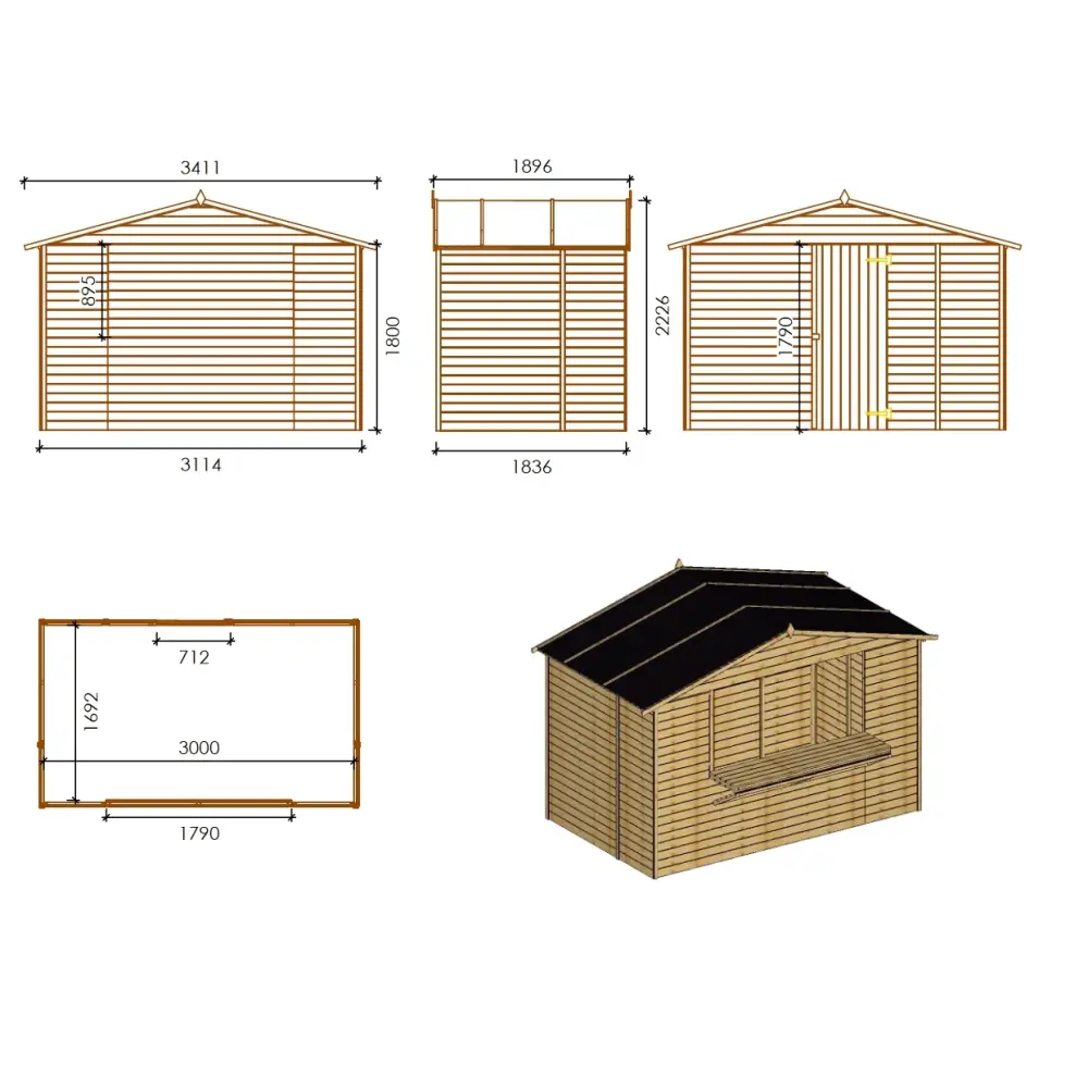 Kiosque/ stand de marché/ de vente 5.72 m2 - 3.11x1.84 m - 19 mm
