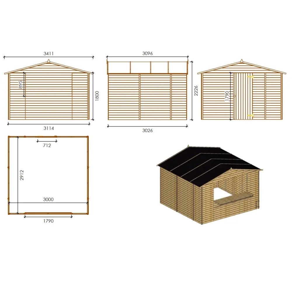Kiosque/ stand de marché/ de vente 9.42 m2 - 3.11x3.03 m - 19 mm