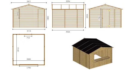 Kiosque/ stand de marché/ de vente 9.42 m2 - 3.11x3.03 m - 19 mm