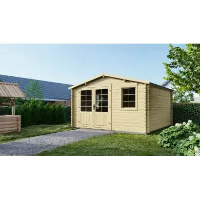 Abri de jardin en bois - 15.21m2 - 3.9x3.9m - Ep. 40mm - Couleur: naturel