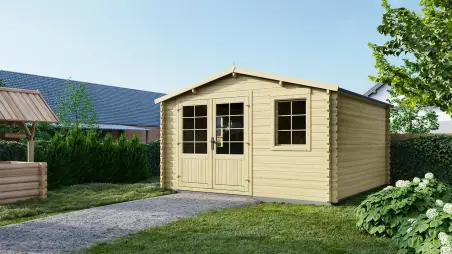 Abri de jardin en bois - 15.21m2 - 3.9x3.9m - Ep. 40mm - Couleur: naturel