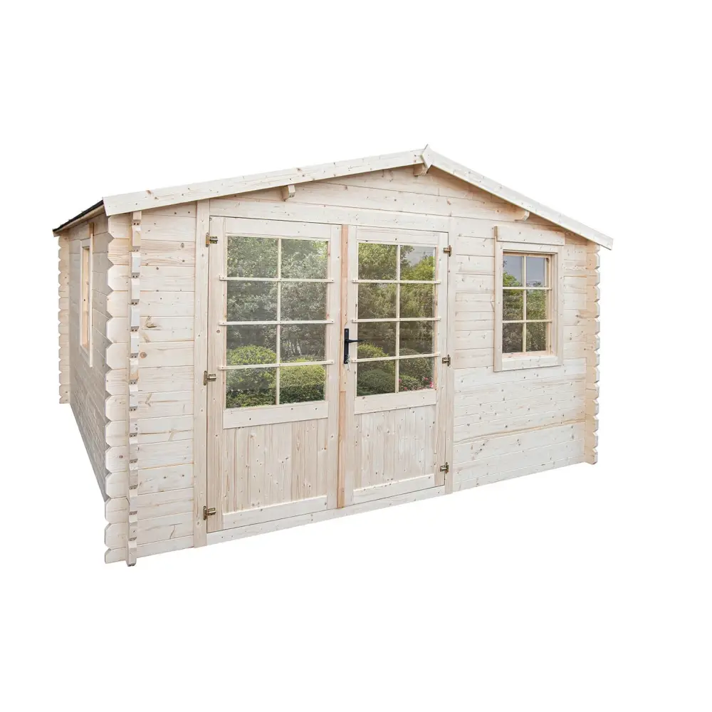 Abri de jardin en bois - 15.21m2 - 3.9x3.9m - Ep. 40mm - Couleur: naturel