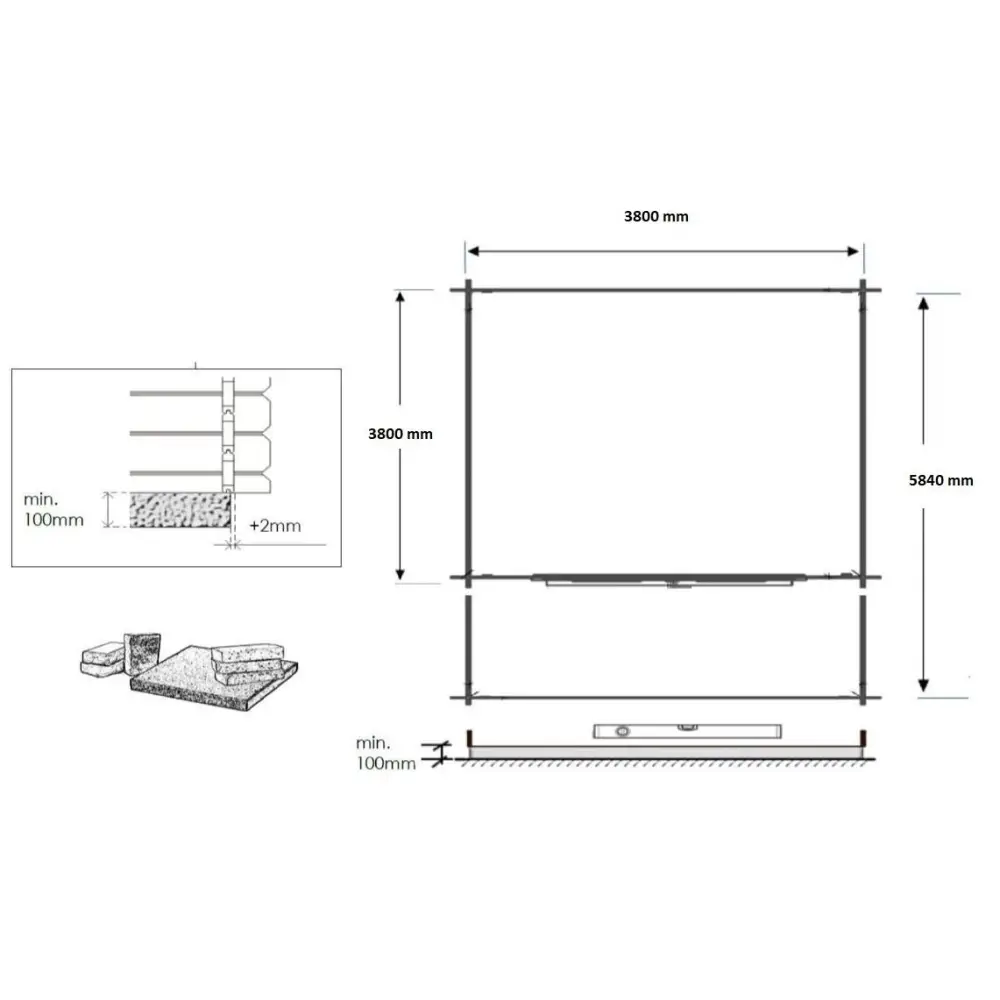 Abri de jardin en bois - 4x4 m + terrasse avec balustrade et avant-toit en bois - 24 m2