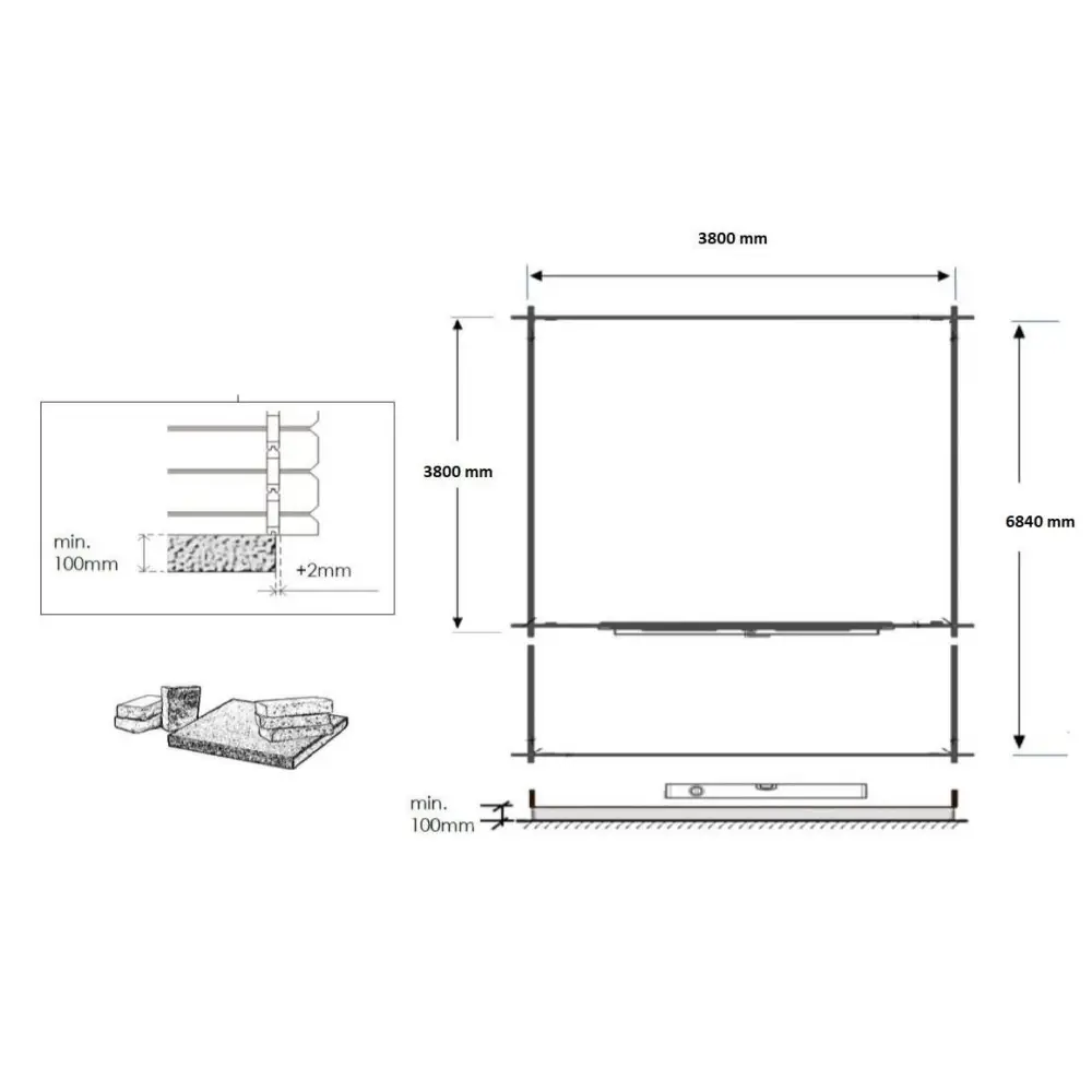 Abri de jardin en bois - 4x4 m + terrasse avec balustrade et avant-toit en bois - 28 m2