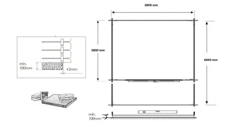 Abri de jardin en bois - 4x4 m + terrasse avec balustrade et avant-toit en bois - 28 m2